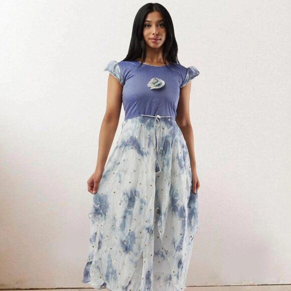 Stunning White Lavender Shibori Layered Dress | Muvvas Boutique - Picture 2 of 5